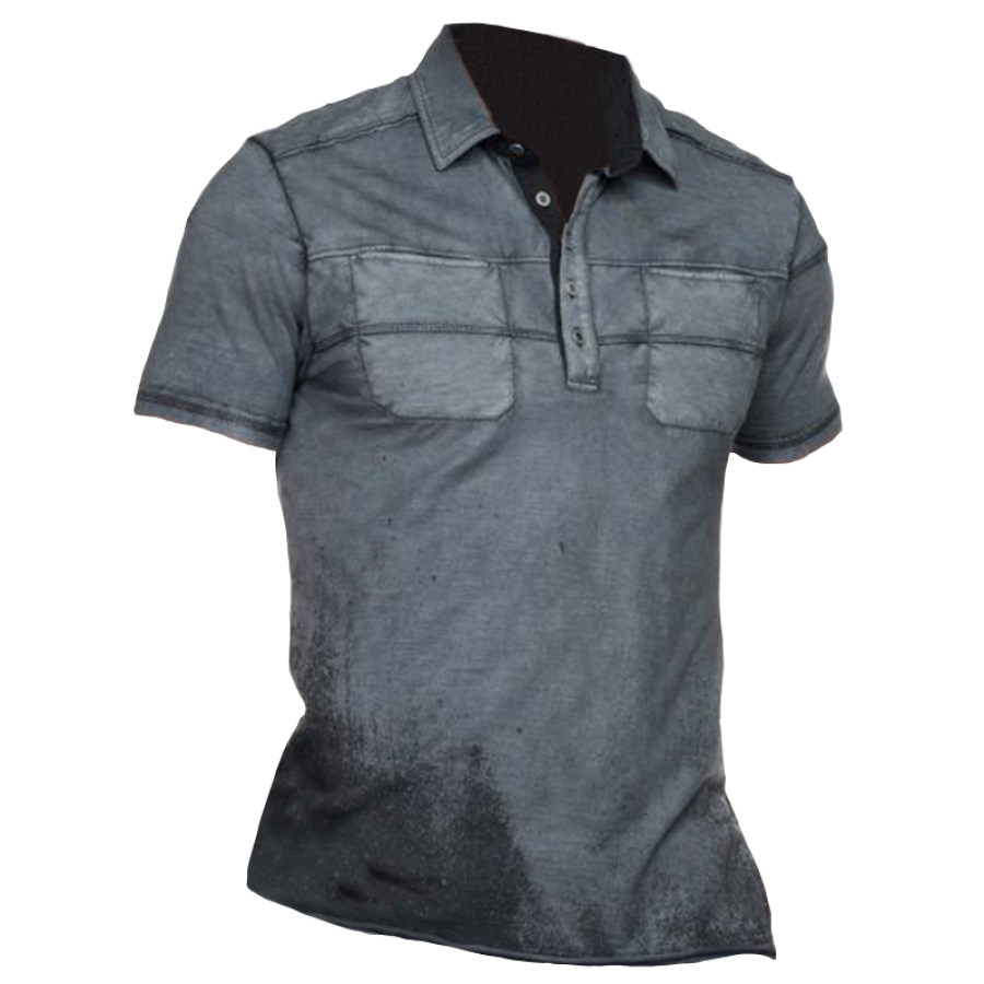 

Men's Outdoor Vintage Print Pocket Henley Shirt
