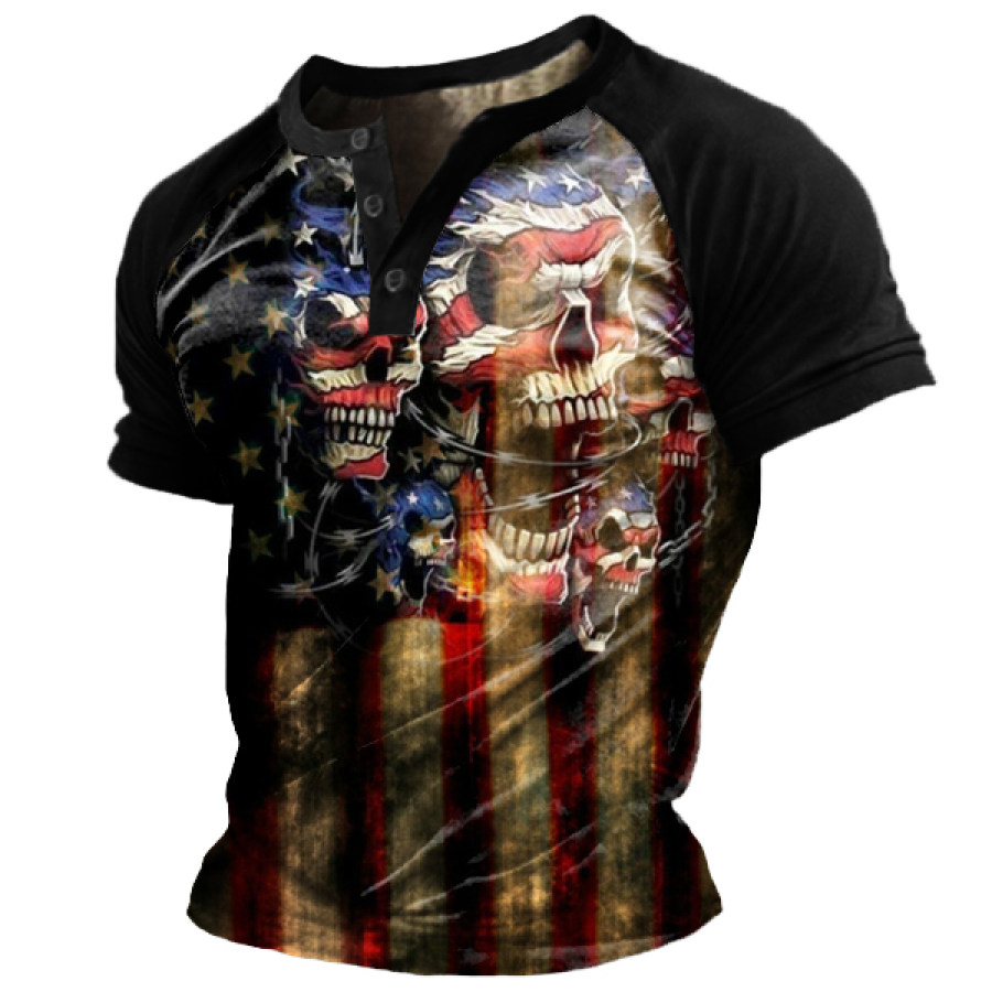 

Men's American Flag Henley Short Sleeve T-Shirt