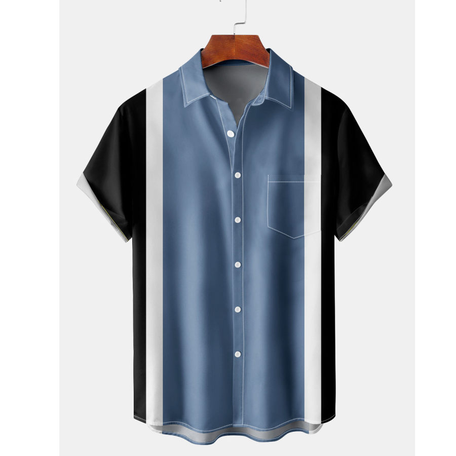 Men's Striped Short Sleeve Beach Shirt