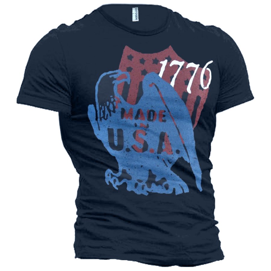 

Men's 1776 Flag Eagle Celebration Independence Day Cotton Print T-Shirt