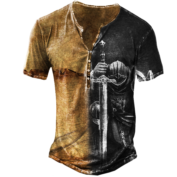 Templar Knight Men's Outdoor Chic Henley Short Sleeve T-shirt