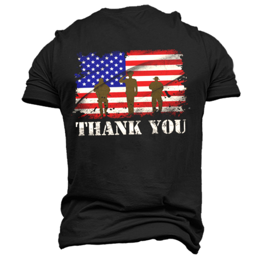 

Thank You American Flag Soldier Print Men's Short Sleeve Cotton T-Shirt