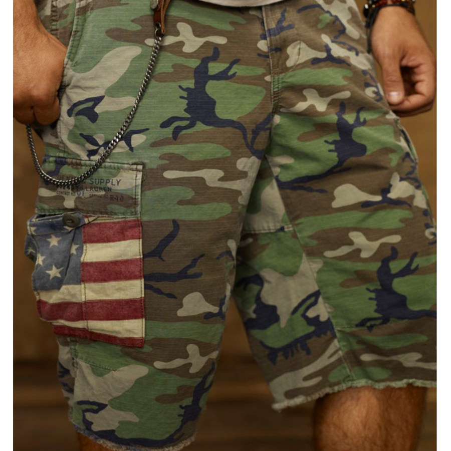 

American Flag Pocket Men's Outdoor Camo Shorts