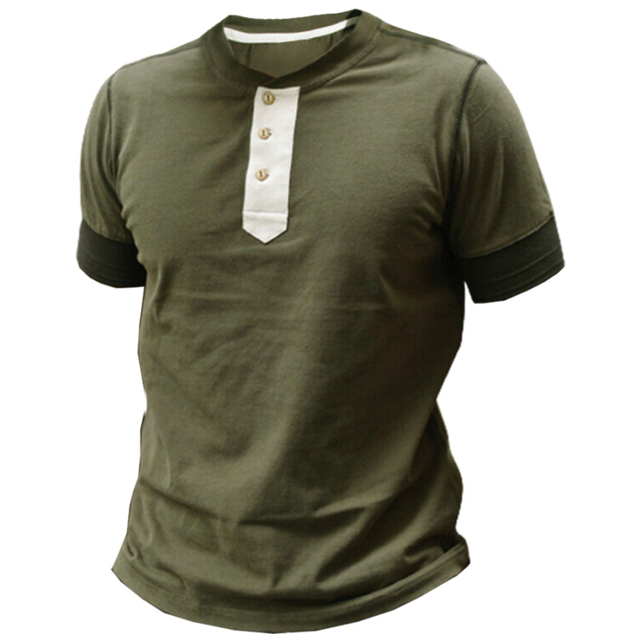 

Men's Vintage Classic Short Sleeve Casual Henley Collar T-shirt