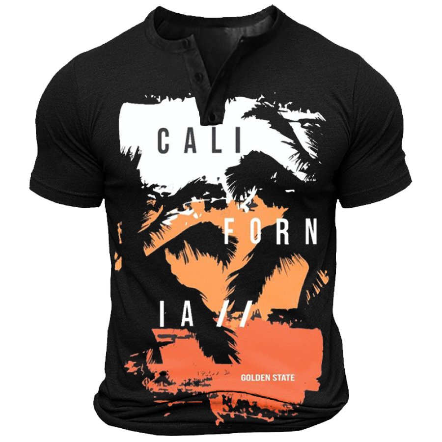 

Men's California Beach Vacation Henry Collar T-Shirt