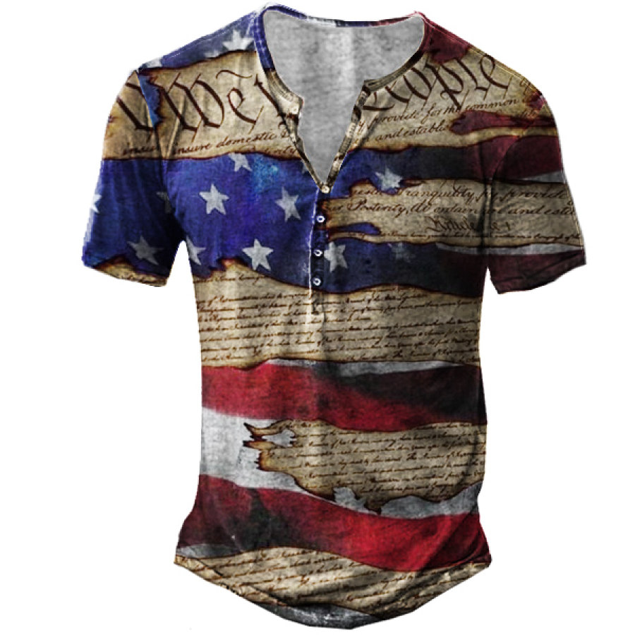 

Men's Flag Henley Short Sleeve T-Shirt