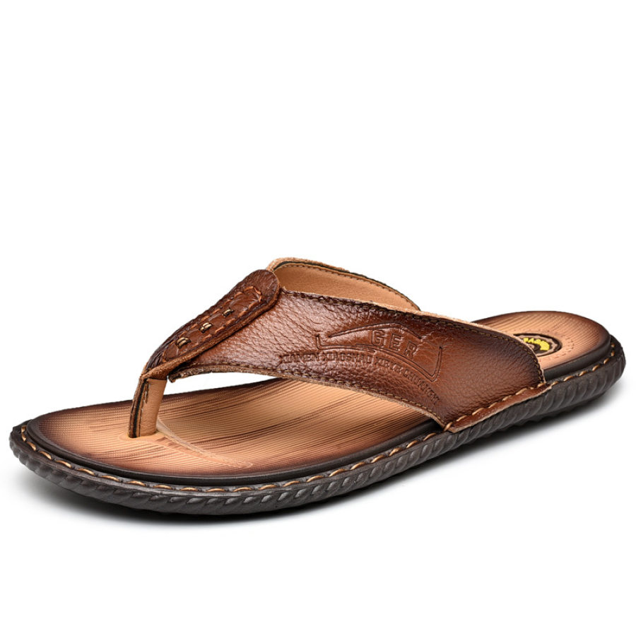 

Men's Casual Comfortable Breathable Top Layer Cowhide Beach Slippers