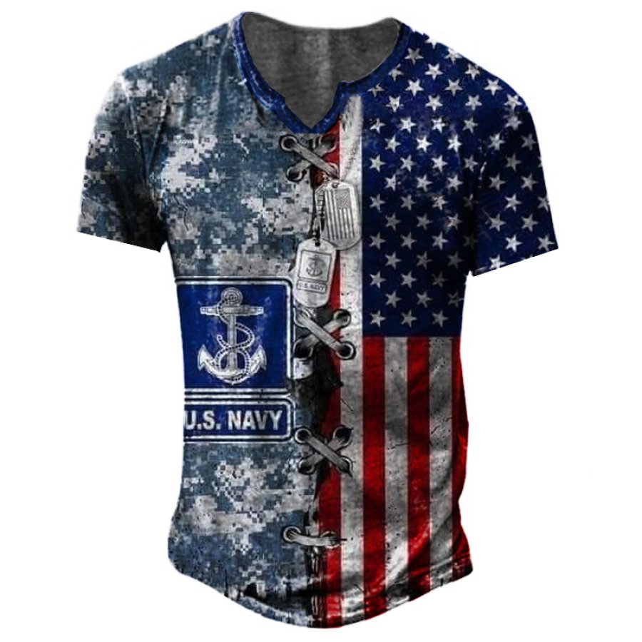 

Men's Flag US Navy Military Patchwork T-Shirt