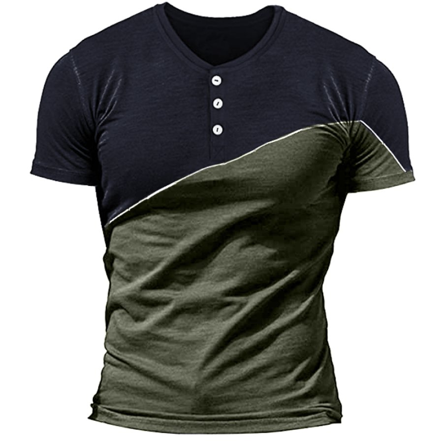 

Men's Colorblock Vintage Henley Collar T-Shirt