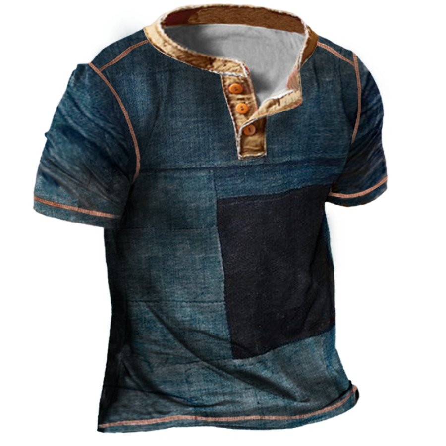 

Men's Vintage Colorblock Henley Collar T-Shirt
