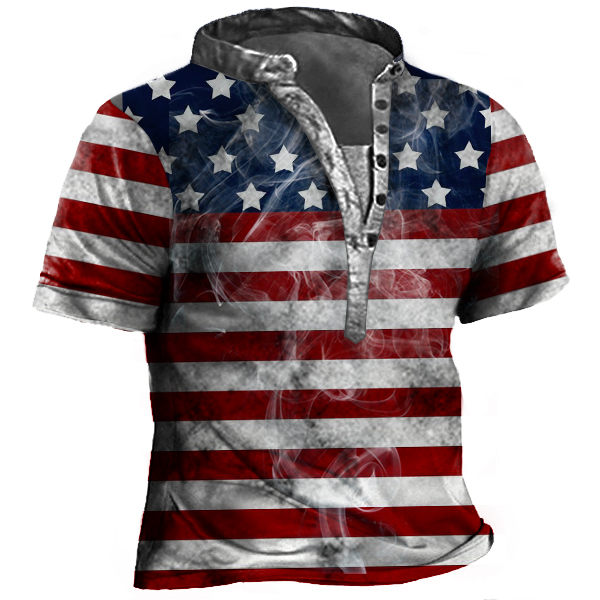 Men's Outdoor American Flag Chic Henley T-shirt