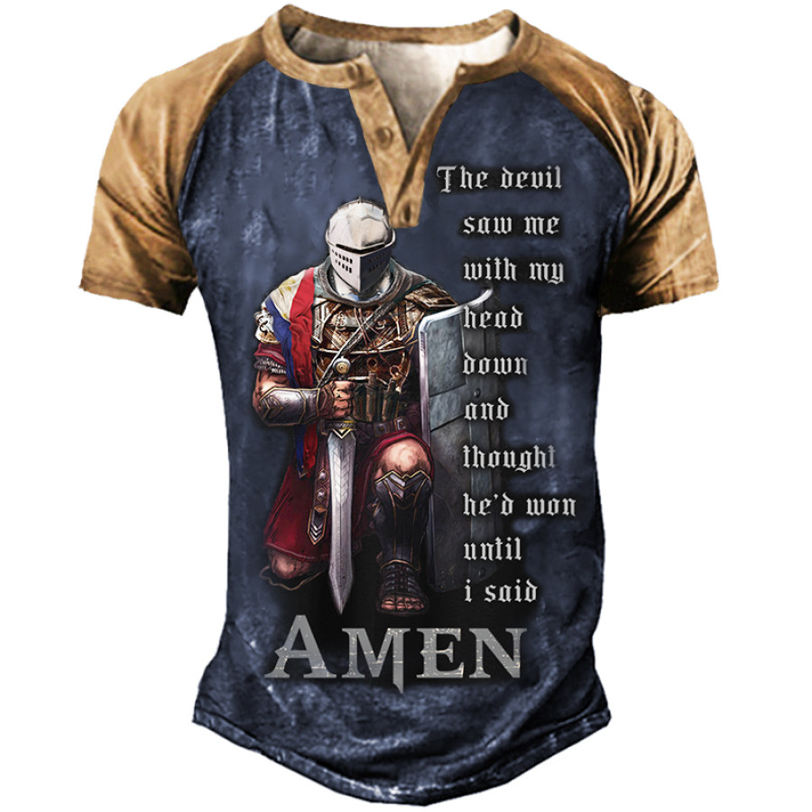 

Men's Outdoor Knight Warrior Print Henley T-Shirt