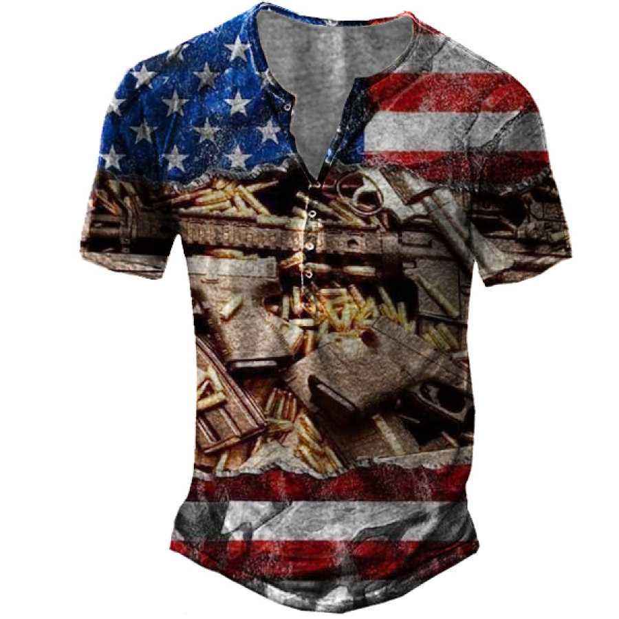 

Men's Flag Henley Short Sleeve T-Shirt