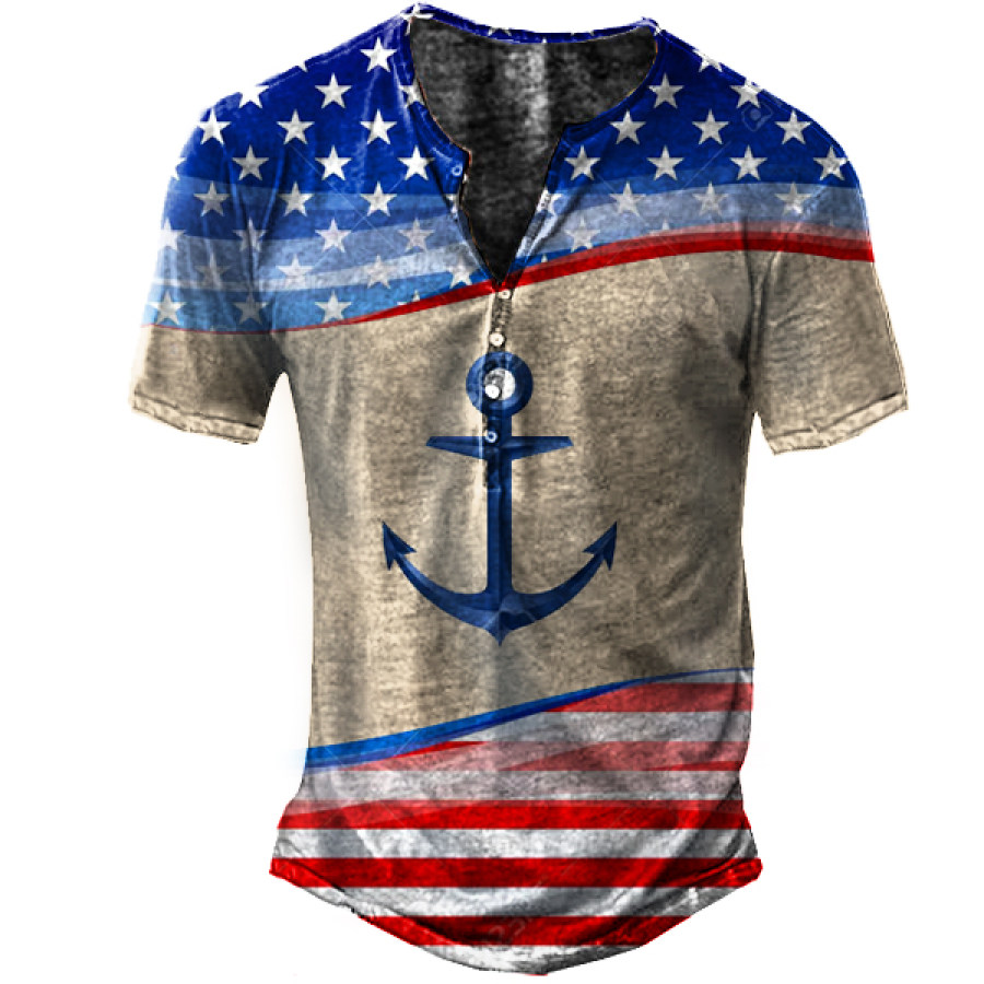 

American Navy Vintage Print Outdoor Tactical Henley Short Sleeve T-Shirt