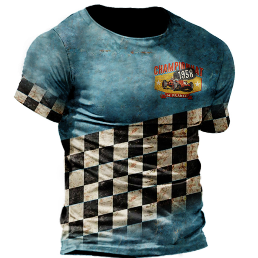 

1958 Racing Checkerboard Vintage Print Men's Short Sleeve T-Shirt