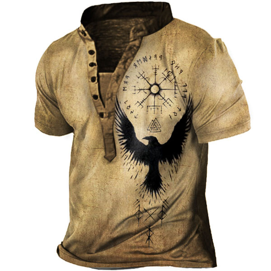 

Vintage Print Men's Outdoor Henley Tactical Short Sleeve T-Shirt