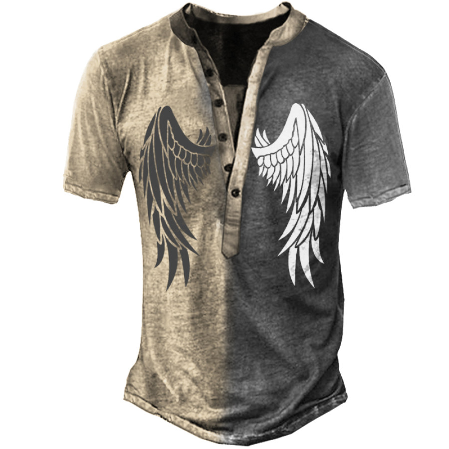 

Angel Wings Print Men's Outdoor Henry Short Sleeve T-Shirt