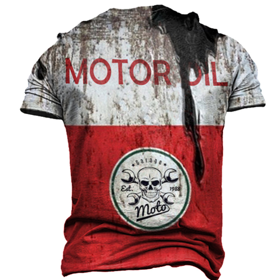 

Retro Motorcycle Oil Print Men's Casual Short Sleeve T-Shirt