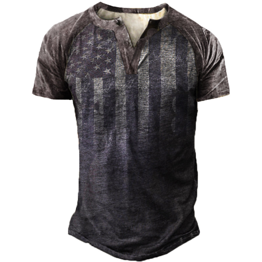 

Men's Outdoor American Flag Print Henley Shirt