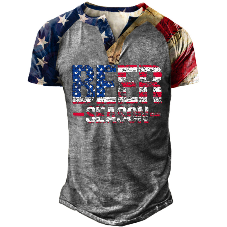 

Men's Outdoor Beer Patchwork Henley Shirt