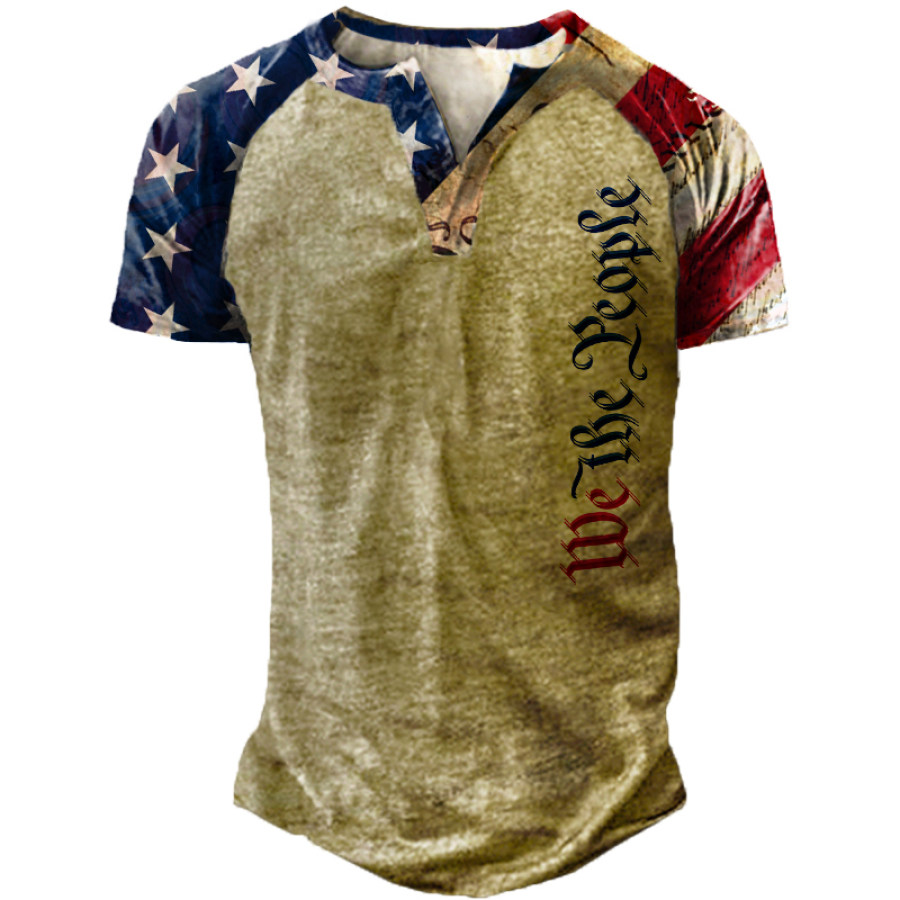 

Men's Outdoor American Flag We The People Patchwork Henley Shirt