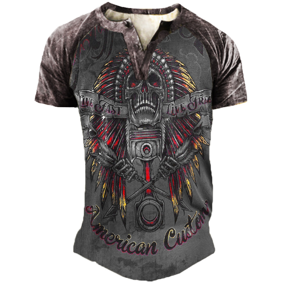 

Men's Outdoor Indian Head Print Henley Shirt