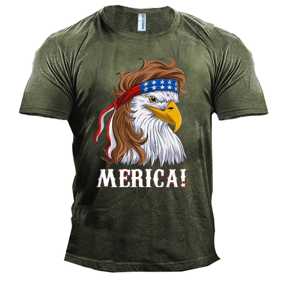 

Men's Eagle American Flag Print Cotton T-Shirt
