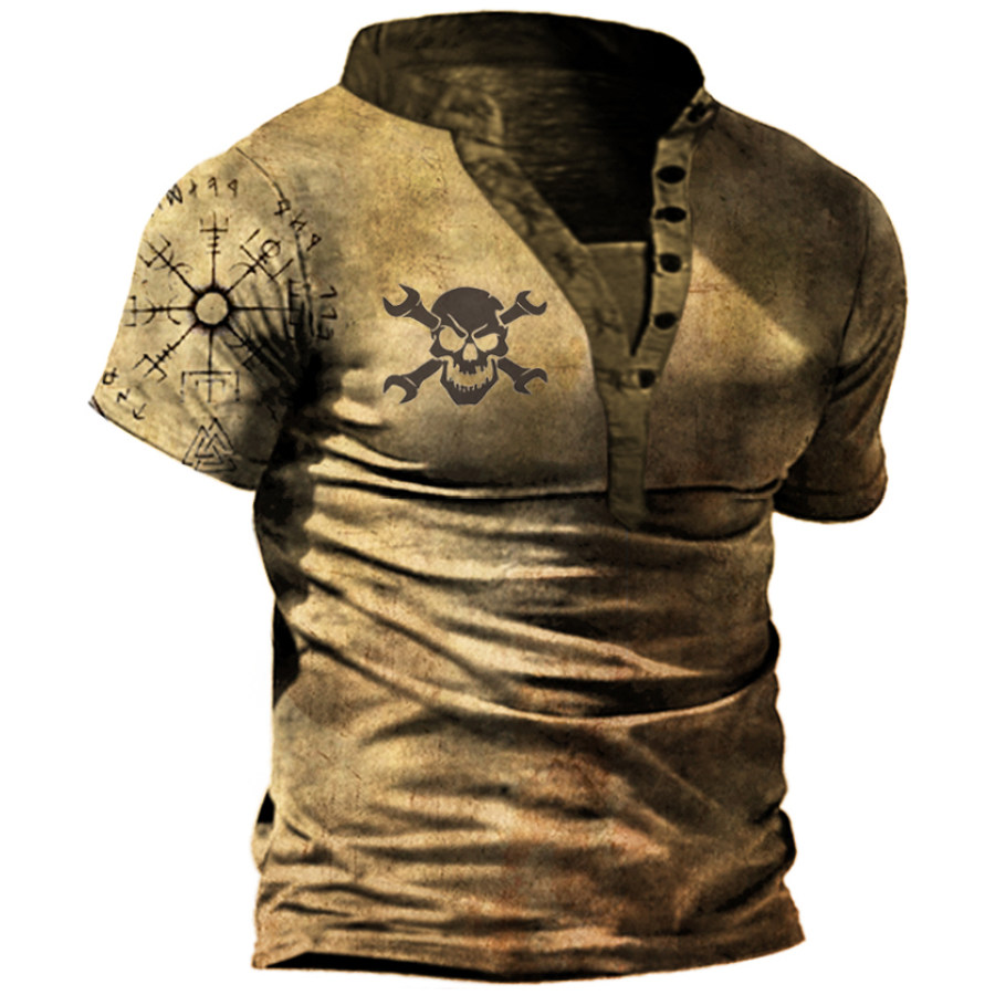 

Viking Runes Skull Print Men's Short Sleeve T-Shirt