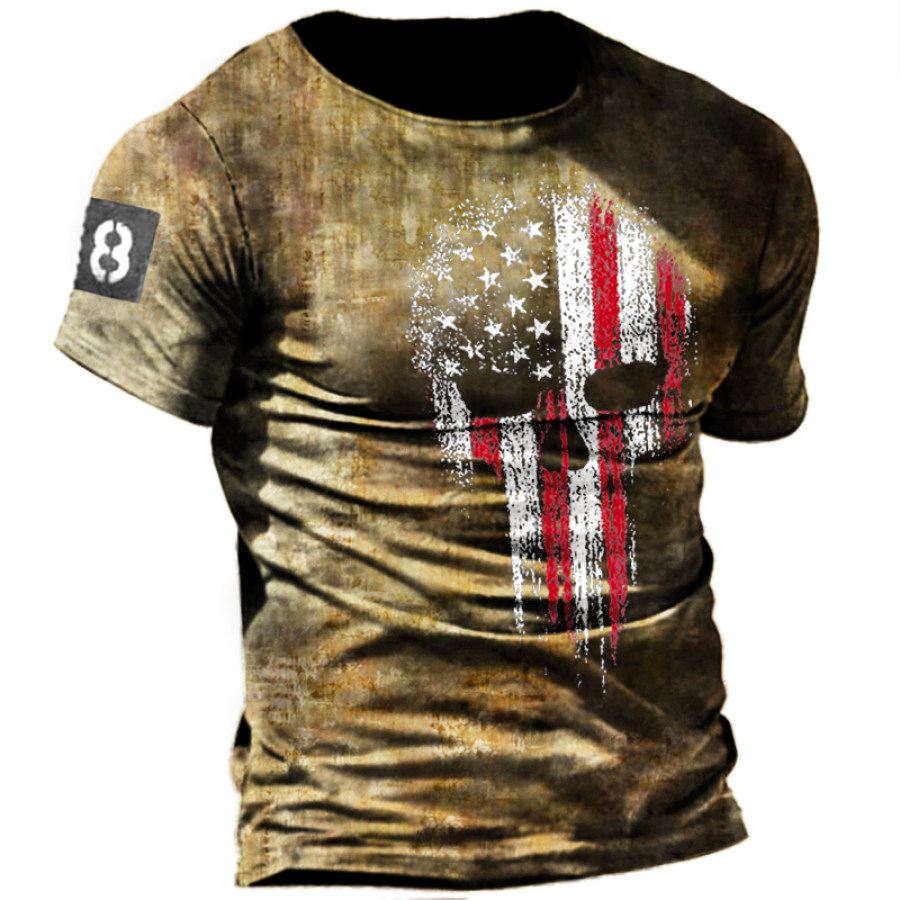 

American Flag Skull Print Men's Short Sleeve T-Shirt