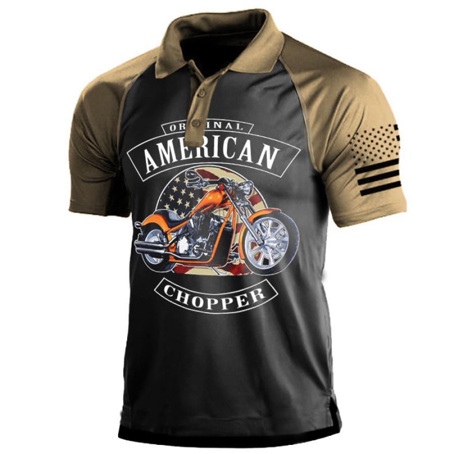 

Men's Retro Motorcycle American Flag Outdoor Polo Collar T Shirt