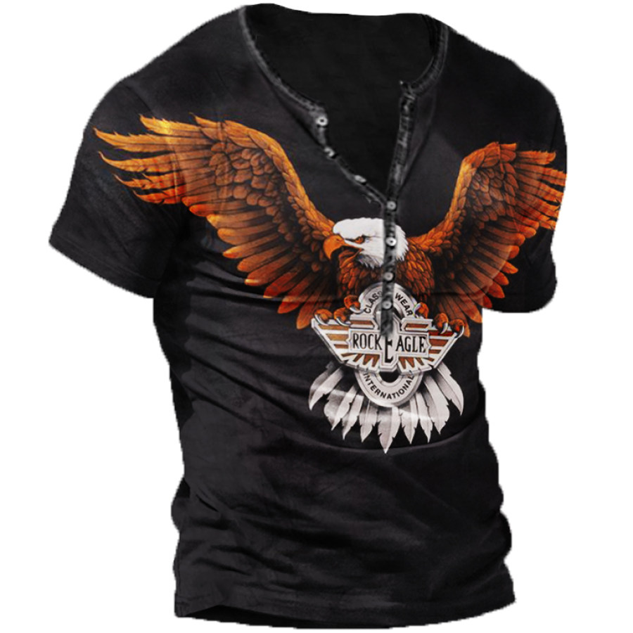 

Men's Outdoor Vintage Motorcycle Eagle Print Henry T-Shirt