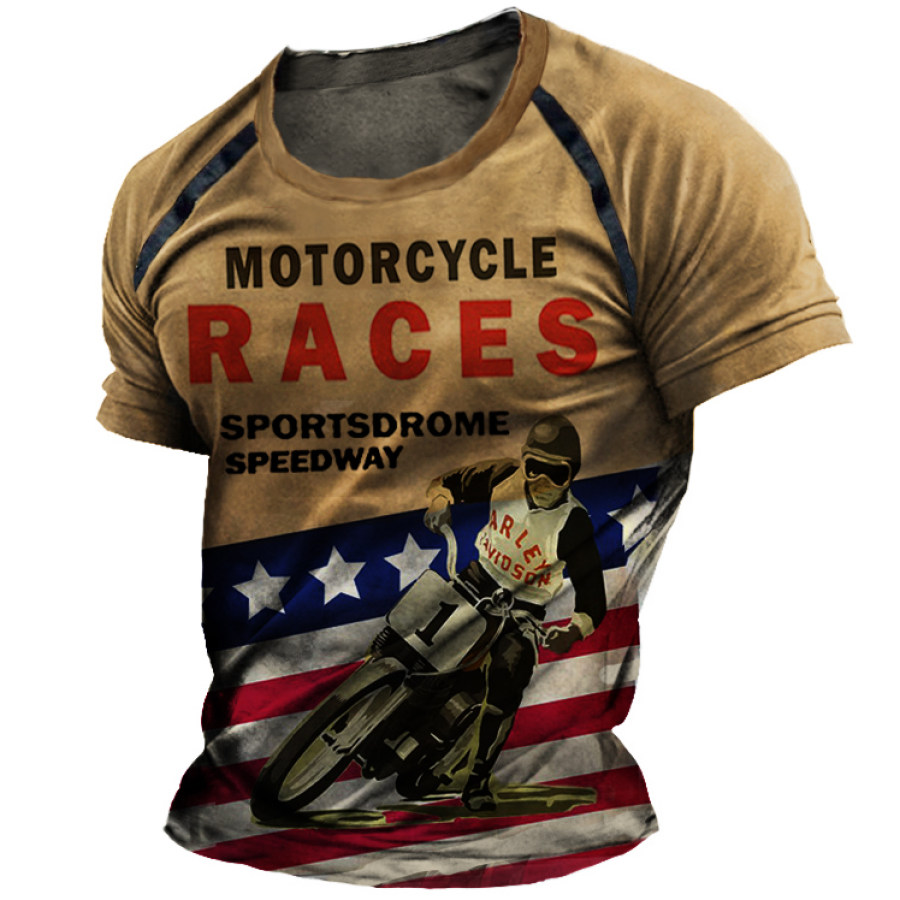 

Men's Vintage Motorcycle Races American Flag Print T-Shirt