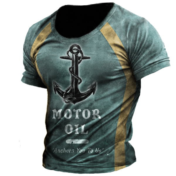 Men's Vintage Motor Oil Chic Anchor Print T-shirt