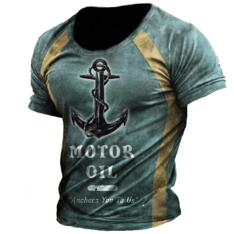 Men's Vintage Motor Oil Anchor Print T-Shirt
