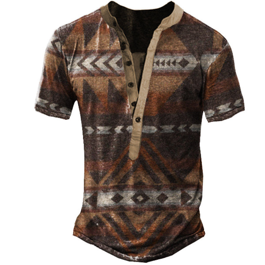 

Men's Aztec Henley Short Sleeve T-Shirt