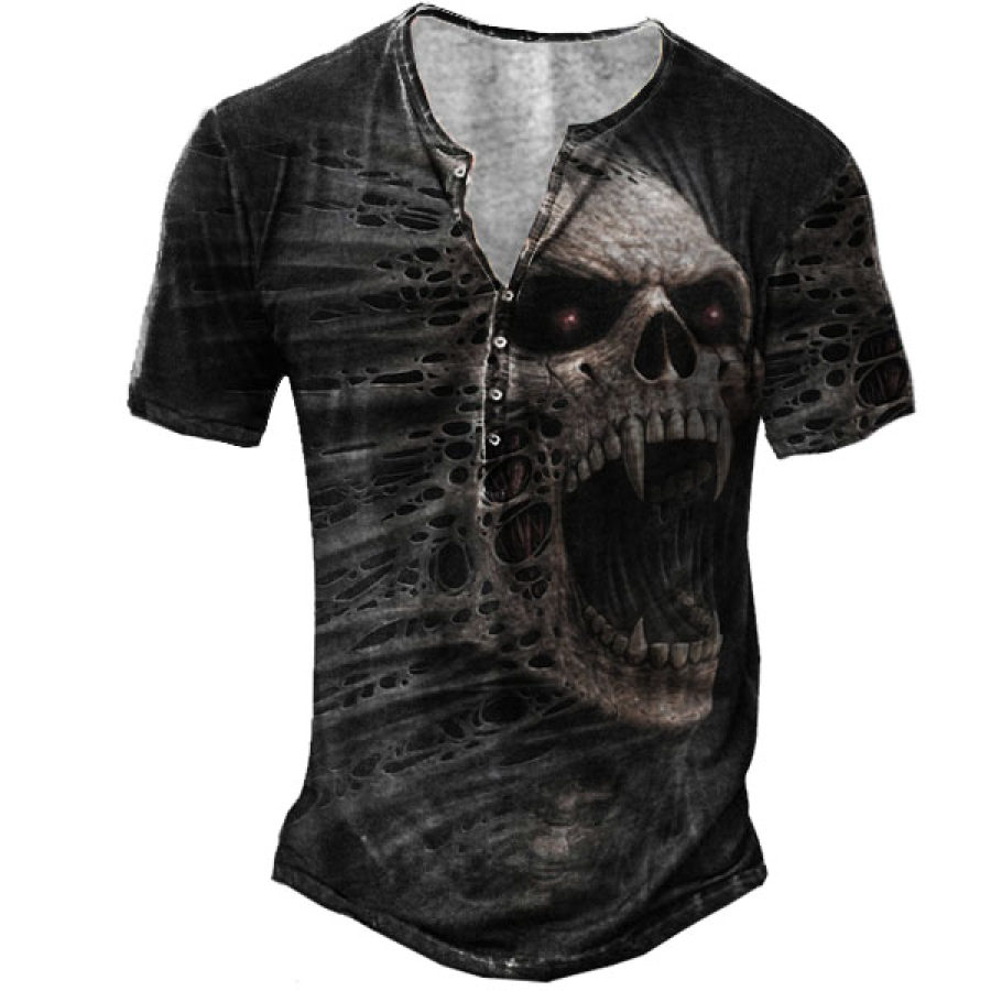 

Men's Skull Henley Short Sleeve T-Shirt