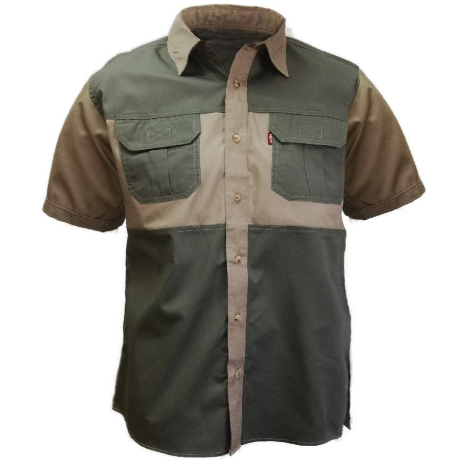

Men's Outdoor Colorblock Pocket Tactical Short Sleeve Shirt