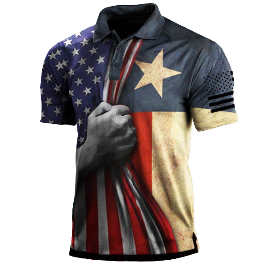 

Vintage American Flag Print Men's Sports Polo Neck Short Sleeve T-Shirt