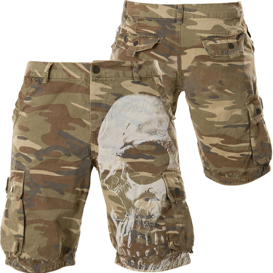 

Pantalones Cortos Tácticos Con Múltiples Bolsillos Para Exteriores Con Estampado De Camuflaje Y Calavera Para Hombre