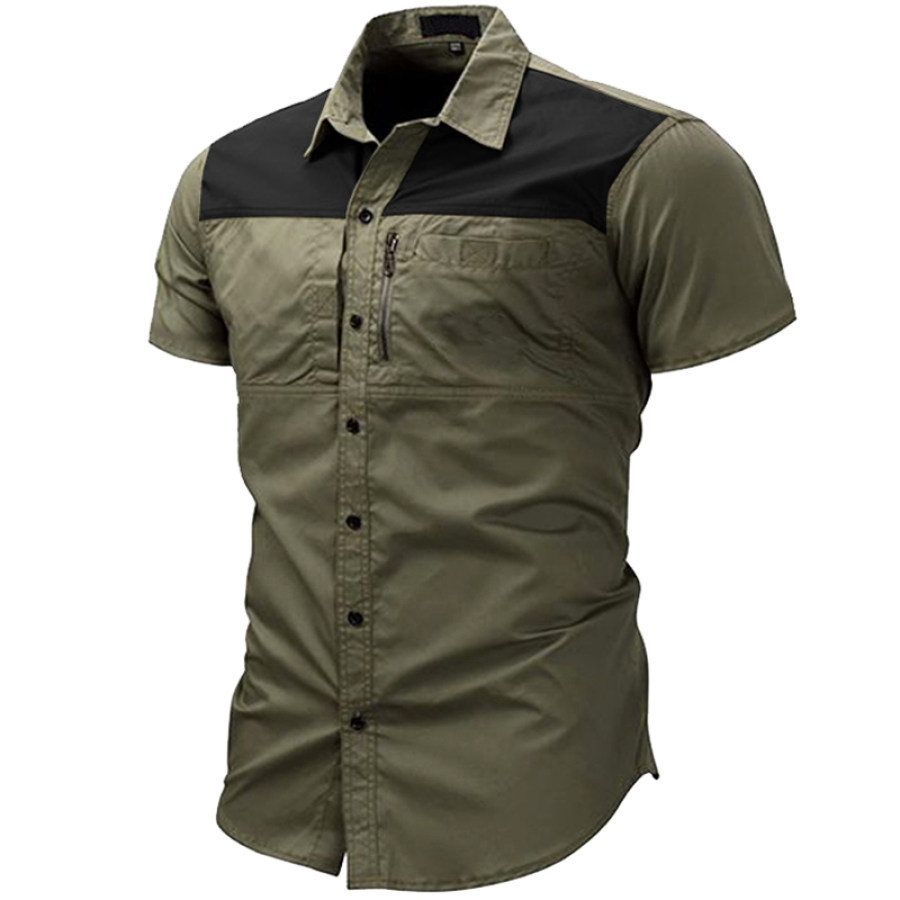 

Men's Outdoor Contrast Design Zipper Pocket Tactical Short Sleeve Shirt