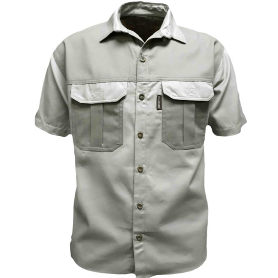 

Men's Outdoor Colorblock Pocket Tactical Short Sleeve Shirt