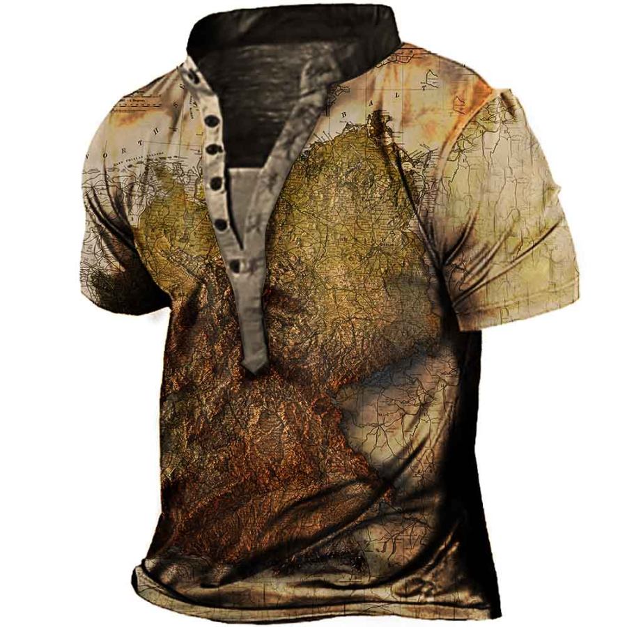 

Men's Vintage Germany Map Print Henley T-Shirt