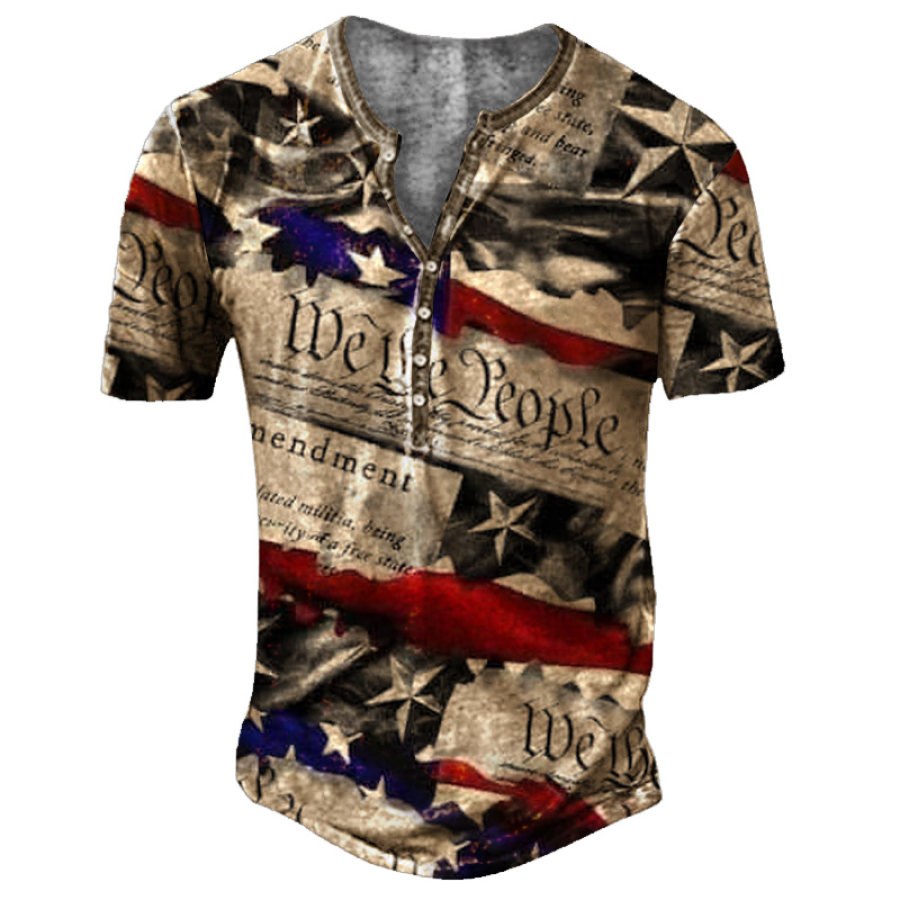 

Independence Day Men's American Flag Henley Collar T-Shirt