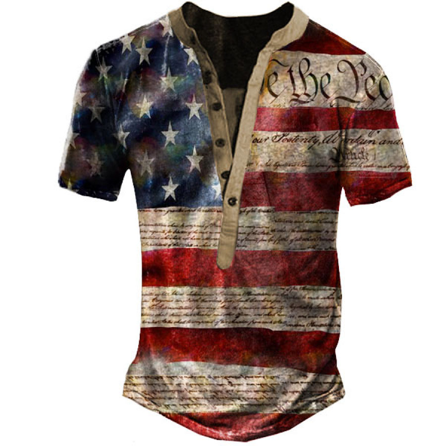 

Men's Flag Henley Short Sleeve T-Shirt
