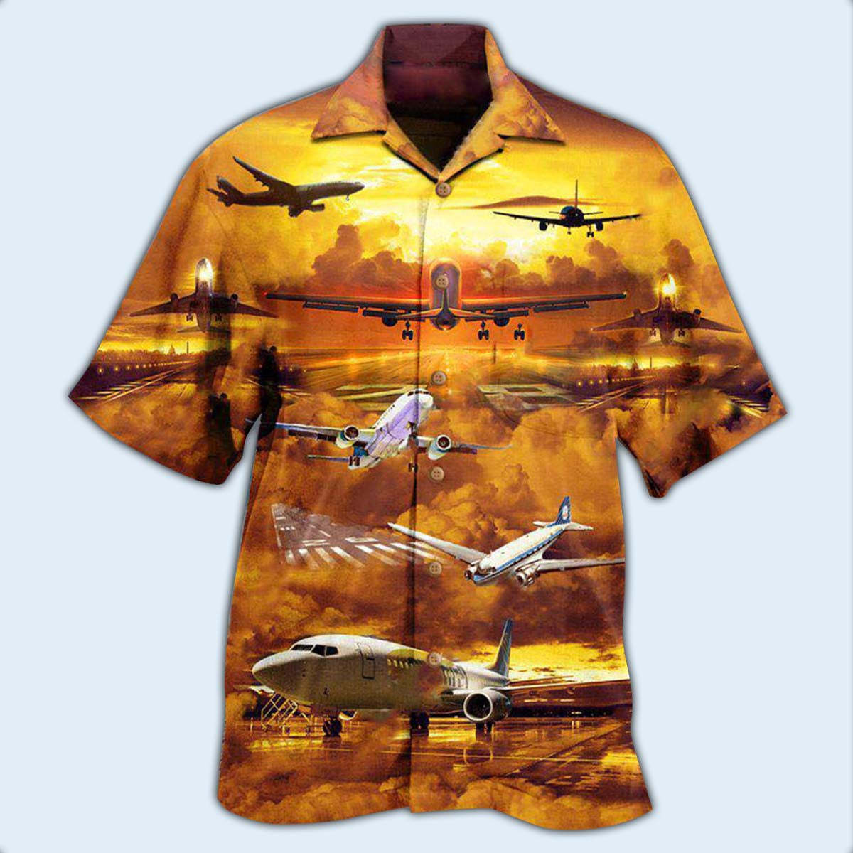 Men's Airplane Beach Short Sleeve Chic Shirt