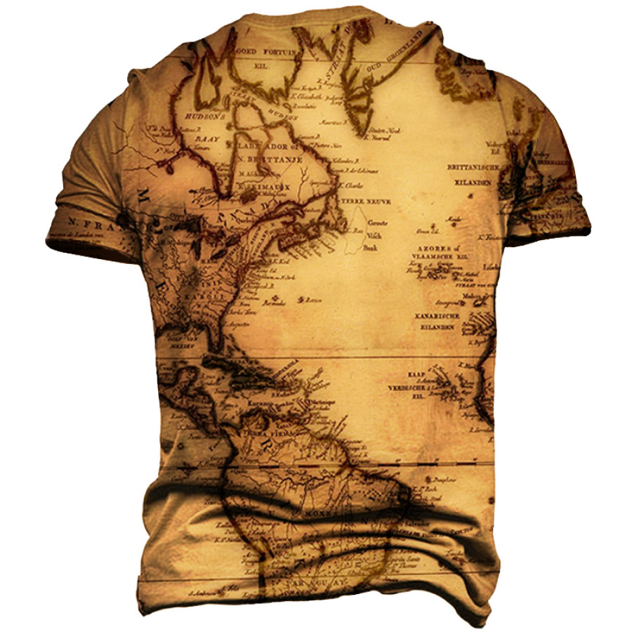 

Men's Vintage Map Print Crew Neck Short Sleeve T-Shirt