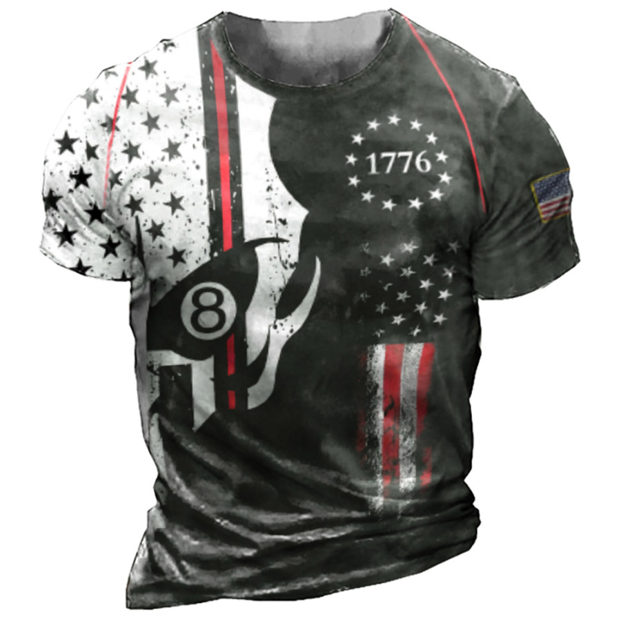 

Men's American Flag Vintage Print Crew Neck T-Shirt