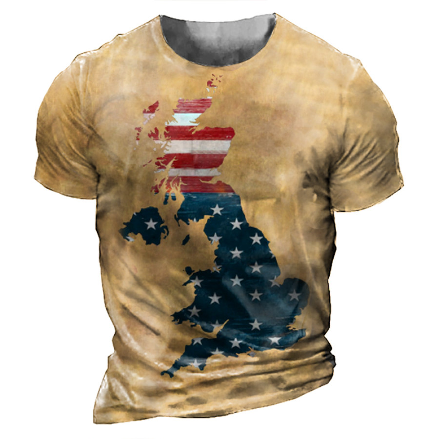 

Men's American Flag Vintage Print Crew Neck T-Shirt