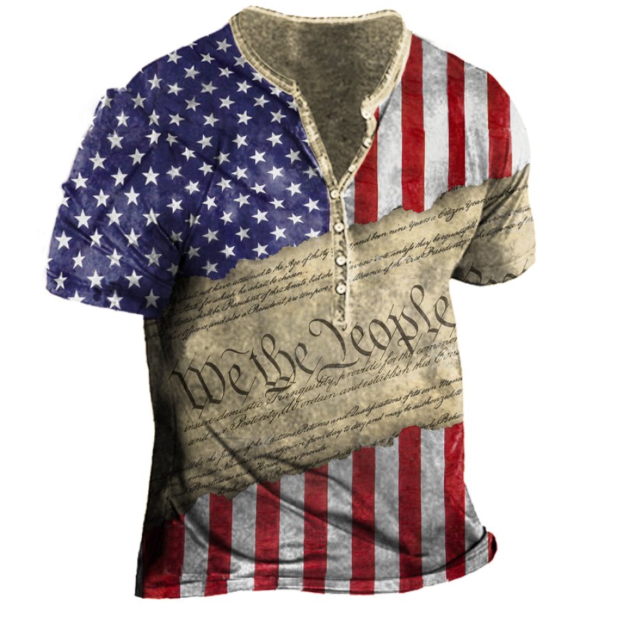 

We The People American Flag Men's Henley Neck Print T-shirt