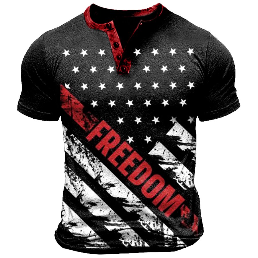 

Men's Freedom Flag Henley Collar T-Shirt